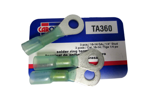Carquest TA360 TA 360 16-14 Gauge 1/4" Stud Solder Ring Terminals Brand New!