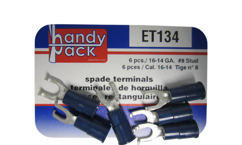 Handy Pack  ET134 ET 134 16-14 Gauge #8 Stud Spade Terminals Brand New!