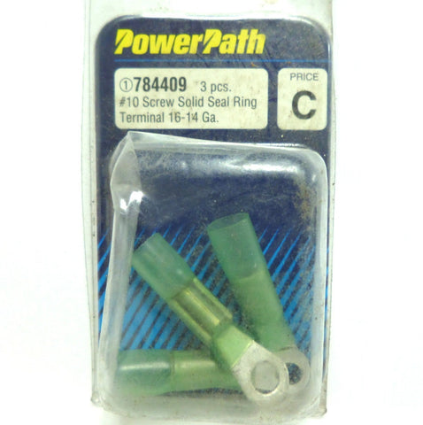 PowerPath 784409 #10 Screw Solid Seal Ring Terminal 16-14 Gauge (3) Pieces