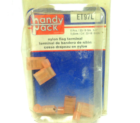 Handy Pack ET97L Nylon Flag Terminal ET-97-L (5) Pieces 22-18 Gauge 1/4" 6mm