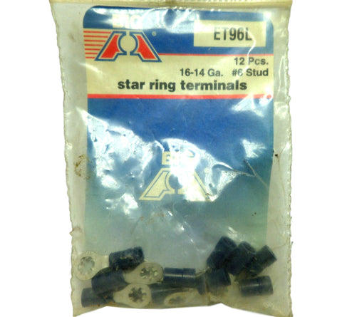 Big A ET96L Star Ring Terminals 16-14 Gauge #6 Stud 12 Pieces ET-96-L
