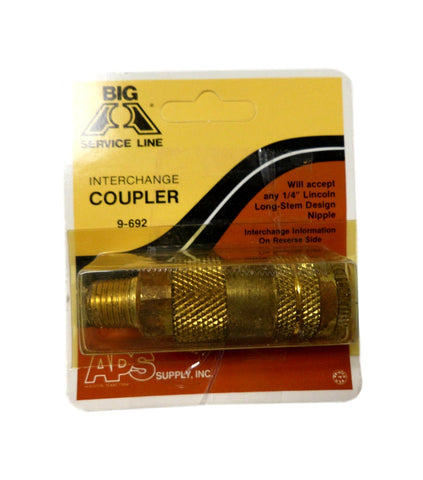 9-692 1/4" Male Lincoln Long-Stem Design Nipple Coupler Interchange FREE SHIP