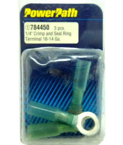 PowerPath 784450 (3) Pieces 1/4" Crimp and Seal Ring Terminal 16-14 Gauge