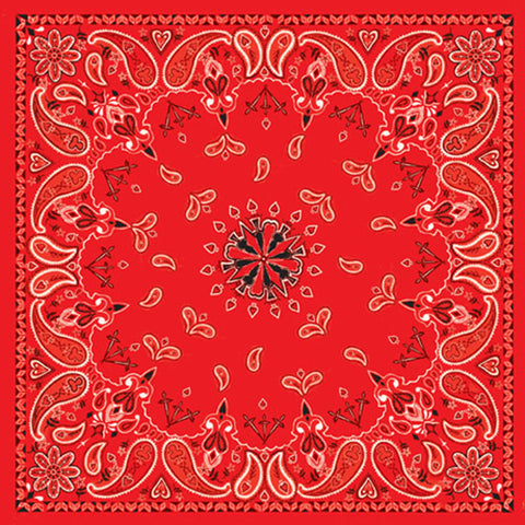 Balboa B003 Bandanna 100% Cotton Red Paisley Premium - 22 X 22 Inch