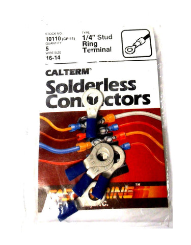 Pack of (5) Calterm 10110 Solderless Connectors 1/4" Stud Ring Terminal