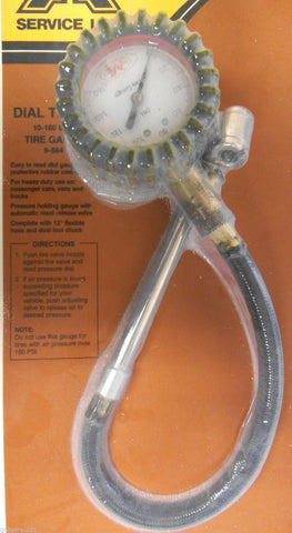 9-884 Dial Truck 10lb - 160lbs Car Van Truck Gauge 12" Hose Dual Foot Chuck