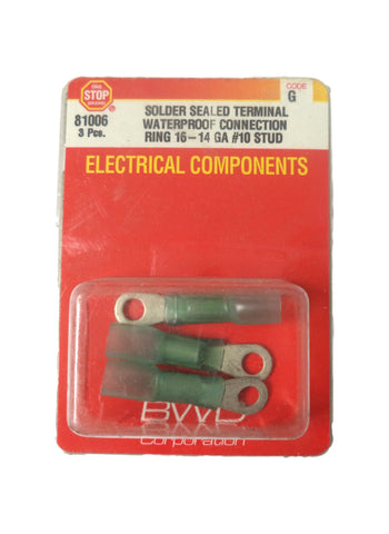 One Stop 81006 Solder Terminal Waterproof Connection Ring 16-14 GA #10 Stud NEW