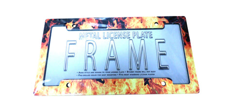 Metal License Plate Frame Flames Fire Inferno Biker Rocker Hardcore Standard Fit