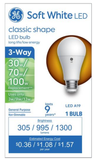 Savant 93130562 GE 3Way LED Light Bulb 30/70/100 Watt Replacement White A19 Bulb